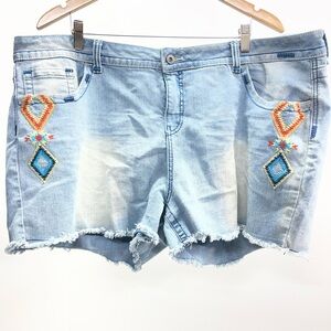 Lovesick by Torrid Light Blue Embroidered Denim Cutoff Shorts